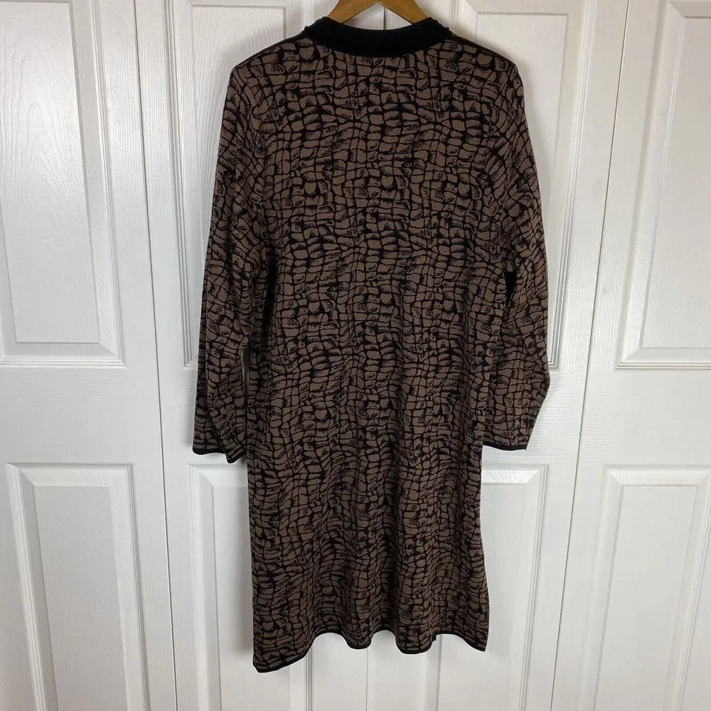 Misook 1X Cardigan Sweater Jacket Duster Long Button Coat Animal Art To Wear